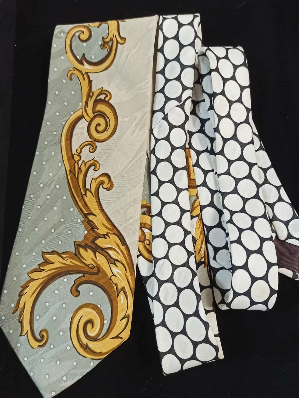 AZIA COLLECTION Vintage Baroque Chain Silk Blend Tie Gold Black White Statement